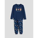 Lc Waikiki Yeni Sezon Bisiklet Yaka Yılbaşı Temalı Erkek Çocuk Pijama Takımı - Lacivert - 11 - 12 Yaş