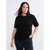 Lc Waikiki Yeni Sezon Büyük Beden Bisiklet Yaka Taşlı Kadın Triko Kazak - Siyah - 5XL