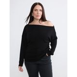 Lc Waikiki Yeni Sezon Büyük Beden Kayık Yaka Büzgülü Kadın Triko Kazak - Siyah - 3XL