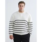 Lc Waikiki Yeni Sezon Büyük Beden Polo Yaka Çizgili Erkek Triko Kazak - Ekru - 5XL - 6XL