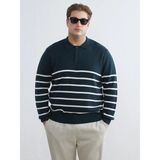 Lc Waikiki Yeni Sezon Büyük Beden Polo Yaka Çizgili Erkek Triko Kazak - Yeşil - 5XL - 6XL