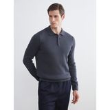 Lc Waikiki Yeni Sezon Büyük Beden Polo Yaka Uzun Kollu Erkek Triko Kazak - Antrasit - XL