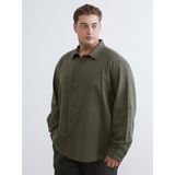Lc Waikiki Yeni Sezon Büyük Beden Regular Fit Uzun Kollu Keten Görünümlü Erkek Gömlek - 4XL - Haki