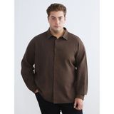 Lc Waikiki Yeni Sezon Büyük Beden Regular Fit Uzun Kollu Keten Görünümlü Erkek Gömlek - 4XL - Kahverengi