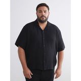 Lc Waikiki Yeni Sezon Büyük Beden Resort Yaka Kısa Kollu Müslin Erkek Gömlek - 3XL - Siyah