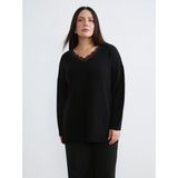 Lc Waikiki Yeni Sezon Büyük Beden V Yaka Kadın Triko Kazak - Siyah - 5XL