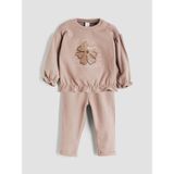 Lc Waikiki Yeni Sezon Çiçek Baskılı Fırfırlı Kız Bebek Sweatshirt ve Eşofman Altı - Kahverengi - 3 - 6 Ay