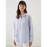 Lc Waikiki Yeni Sezon Cicekli Poplin Kadin Gomlek - S5KF87Z8 - Mavi - 46