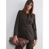 Lc Waikiki Yeni Sezon Çizgili Beli Kuşaklı Kadın Blazer Ceket - Kahverengi