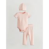 Lc Waikiki Yeni Sezon Çizgili Organik Kumaş Kız Bebek Hastane Çıkış Seti - Pembe - 6 - 9 Ay