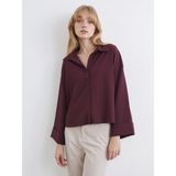 Lc Waikiki Yeni Sezon Çizgili Oversize Kadın Gömlek - XL - Bordo