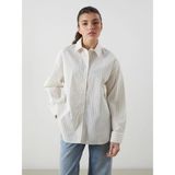 Lc Waikiki Yeni Sezon Çizgili Oversize Keten Karışımlı Kadın Gömlek - Bej - 2XL