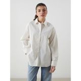 Lc Waikiki Yeni Sezon Cizgili Oversize Keten Karisimli Kadin Gomlek - S5I334Z8 - Bej - XL