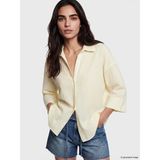 Lc Waikiki Yeni Sezon Çizgili Oversize Poplin Kadın Gömlek - 2XL - Sarı