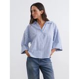 Lc Waikiki Yeni Sezon Çizgili Oversize Poplin Kadın Gömlek - 3XL - Mavi