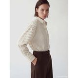 Lc Waikiki Yeni Sezon Çizgili Oversize Poplin Kadın Gömlek - Ekru