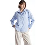 Lc Waikiki Yeni Sezon Cizgili Oversize Poplin Kadin Gomlek - S5I283Z8 - Mavi - 2XL