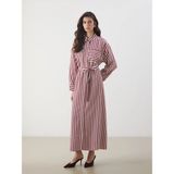 Lc Waikiki Yeni Sezon Çizgili Poplin Gömlek Elbise - 46 - Bordo