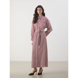 Lc Waikiki Yeni Sezon Cizgili Poplin Gomlek Elbise - S5MO64Z8 - Bordo - 44