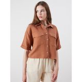 Lc Waikiki Yeni Sezon Crop Keten Görünümlü Kadın Gömlek - XL - Bej