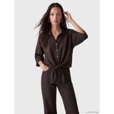 Lc Waikiki Yeni Sezon Crop Keten Karışımlı Kadın Gömlek - XS - Kahverengi