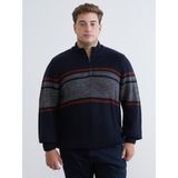 Lc Waikiki Yeni Sezon Dik Yaka Çizgili Erkek Triko Kazak - Lacivert - 3XL - 4XL