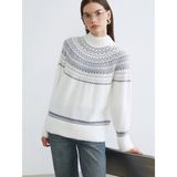 Lc Waikiki Yeni Sezon Dik Yaka Desenli Kadın Triko Kazak - Ekru - XL