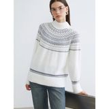 Lc Waikiki Yeni Sezon Dik Yaka Desenli Kadın Triko Kazak - Ekru - XS