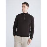 Lc Waikiki Yeni Sezon Dik Yaka Erkek Triko Kazak - Kahverengi - XL