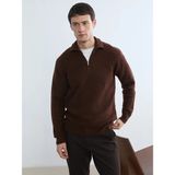 Lc Waikiki Yeni Sezon Dik Yaka Fitilli Erkek Triko Kazak - Kahverengi - XL