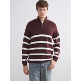 Lc Waikiki Yeni Sezon Dik Yaka Uzun Kollu Çizgili Erkek Triko Kazak - Bordo - 2XL