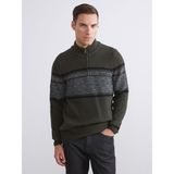 Lc Waikiki Yeni Sezon Dik Yaka Uzun Kollu Çizgili Erkek Triko Kazak - Haki - 2XL