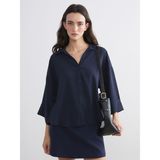 Lc Waikiki Yeni Sezon Dokulu Oversize Kadın Gömlek - 2XL - Lacivert