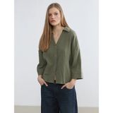 Lc Waikiki Yeni Sezon Dokulu Oversize Kadın Gömlek - 3XL - Haki