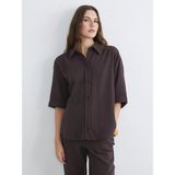 Lc Waikiki Yeni Sezon Dokulu Oversize Müslin Kadın Gömlek - M - L - Kahverengi