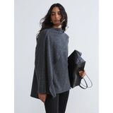 Lc Waikiki Yeni Sezon Dökümlü Şal Yaka Oversize Kadın Triko Kazak - Antrasit - XL - 2XL