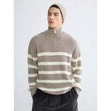 Lc Waikiki Yeni Sezon Fermuarlı Dik Yaka Çizgili Erkek Triko Kazak - Bej - 2XL