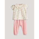Lc Waikiki Yeni Sezon Fırfırlı Çiçekli Kız Bebek Bluz ve Pantolon 2'li - Ekru - 3 - 6 Ay