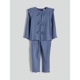Lc Waikiki Yeni Sezon Fırfırlı Kız Bebek Bluz ve Pantolon 2'li Takım - Indigo - 12 - 18 Ay