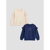 Lc Waikiki Yeni Sezon Fırfırlı Taşlı Kız Çocuk Sweatshirt 2'li - Lacivert - 1 - 2 Yaş