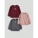 Lc Waikiki Yeni Sezon Fiyonk Baskılı Kız Bebek Sweatshirt 3'lü - Bordo - 1 - 3 Ay