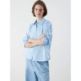 Lc Waikiki Yeni Sezon Fiyonk Nakışlı Oversize Poplin Kadın Gömlek - Mavi - 48