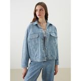 Lc Waikiki Yeni Sezon Gömlek Yaka Desenli Oversize Kadın Jean Ceket - Indigo
