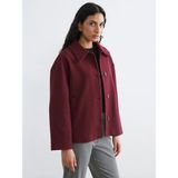 Lc Waikiki Yeni Sezon Gömlek Yaka Oversize Kadın Kaşe Kaban - 42 - Bordo