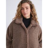 Lc Waikiki Yeni Sezon Gömlek Yaka Oversize Kadın Pelüş Mont - Kahverengi - 42