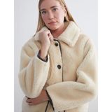 Lc Waikiki Yeni Sezon Gömlek Yaka Oversize Kadın Pelüş Mont - XS - S - Ekru