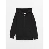 Lc Waikiki Yeni Sezon Kapüşonlu Basic Uzun Kollu Kız Çocuk Fermuarlı Sweatshirt - Siyah - 8 - 9 Yaş