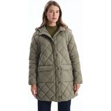 Lc Waikiki Yeni Sezon Kapüşonlu Kapitone Oversize Kadın Şişme Mont - Haki - 38