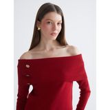 Lc Waikiki Yeni Sezon Kayık Yaka Kadın Triko Kazak - Kırmızı - 2XL