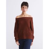 Lc Waikiki Yeni Sezon Kayık Yaka Oversize Kadın Triko Kazak - Kahverengi - M